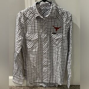 Mens Med Wrangler Texas Longhorns Plaid Window Pane Long Sleeve Full-Snap Shirt
